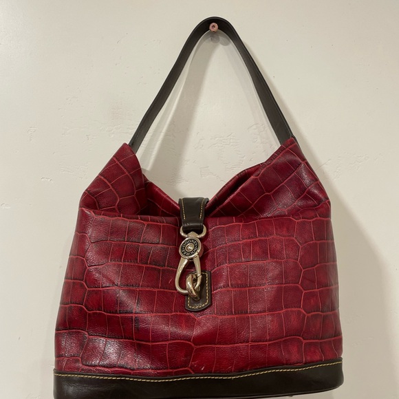 Dooney & Bourke Handbags - Dooney & Bourke Logo Lock Deep Red Croc Leather Large Hobo Shoulder Bag